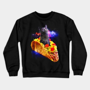 Cat Riding a Taco In Galaxy Crewneck Sweatshirt